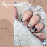 Nailbox - Móng úp thiết kế - FRENCH đầu móng đen đính nơ ( nơ có thể thay đổi )