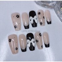 Nailbox - Móng úp thiết kế : Sơn thạch , đen , hoa + nơ