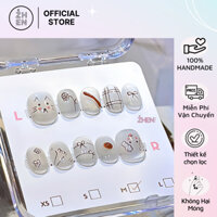 Nailbox Móng Úp Thiết Kế Mắt Mèo Vẽ Hình Siêu Dễ Thương Form Vuông Ngắn Móng Giả Cao Cấp 042