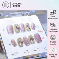 Nailbox Móng Úp Thiết Kế Mắt Mèo Tím Tráng Gương Cá Tính Sang Trọng Form Vuông Ngắn Móng Giả Cao Cấp 076