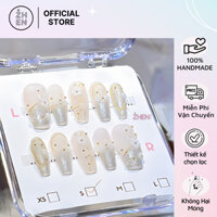 Nailbox Móng Úp Thiết Kế Mắt Mèo Sơn Thạch Kim Tuyến Charm Hoa Đính Đá From Dài Móng Giả Cao Cấp 034