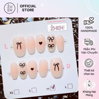 Nailbox Móng Úp Thiết Kế Ombre Thạch Hồng Vẽ Nơ Dễ Form Thang Ngắn Móng Giả Cao Cấp – 136