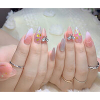 Nailbox móng úp thiết kế thạch hồng mắt mèo charm đá loang gel nhện