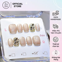 Nailbox Móng Úp Thiết Kế Thạch Nâu Mắt Mèo Đính Đá Cá Tính From Vuông Ngắn Móng Giả Cao Cấp 049