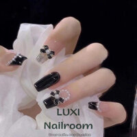 Nailbox - Móng Úp Thiết Kế Thủ Công Mẫu Đen - Đỏ Charm Nơ Đính Châu