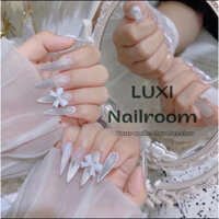 Nailbox - Móng Úp Thiết Kế Thủ Công Mẫu Thạch Gạo Mắt Mèo Bạc Kết Hợp Vẽ Gel Xi Măng Đính Charm Nơ