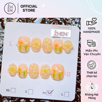 Nailbox Móng Úp Thiết Kế Vẽ Design Thạch Hoa Mai Vàng Dễ Thương Form Vuông Ngắn Móng Giả Cao Cấp 065
