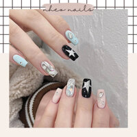 NAILBOX - sơn gel xanh hồng tráng gương đính đá Y2K | nheonails móng úp sơn gel thiết kế theo yêu cầu