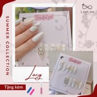 Nailbox thiết kế cao cấp Ivory trắng charm gấu - Móng úp theo size tay tròn nhọn dài - Lee Lee Nailbox Store