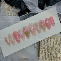 Nailbox thiết kế coquette hoa Tulip nổi Thiên Nga nổi set 10 móng úp thạch hồng  đính đá H78