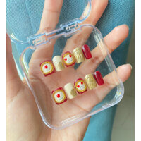 Nailbox thiết kế được làm thủ công nhà SH Nail - Nail box tráng gương - Nail box sơn đỏ vẽ hoa - Móng tay giả