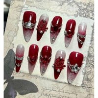 Nailbox thiết kế, from nhọn mẫu cô dâu màu đỏ chữ Hỷ - 98
