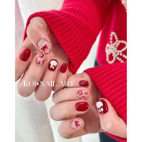 nailbox thiết kế gel hàn phối charm thỏ trắng màu đỏ tết