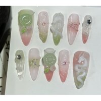 Nailbox thiết kế , họa tiết hình rồng , charm ngọc bội cổ phong  420