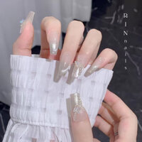 Nailbox thiết kế mắt mèo đính charm bướm màu bạc - TẶNG 6 dụng cụ làm nail -  NB0074