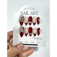 Nailbox thiết kế màu đỏ đính đá sang trọng-Móng tay giả làm sẵn-Mã19