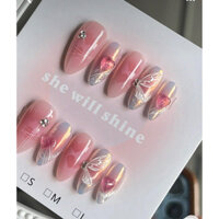 Nailbox thiết kế mẫu thạch hồng kết hợp trán gương xinh xắn, có đổi size và form theo yêu cầu