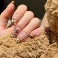 nailbox thiết kế móng oval fen đầu móng vẽ beo mix nơ đỏ tôn da sang chảnh