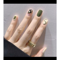 Nailbox thiết kế móng úp tay giả màu xanh kẻ caro vẽ viền nổi