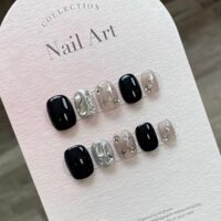 Nailbox thiết kế ngắn màu đen đính đá - TẶNG 6 dụng cụ làm nail - NB0030