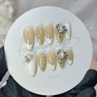 Nailbox thiết kế sang chảnh màu nâu đính đá trơn, bộ móng tay giả 10 móng kèm phụ kiện FREYA nailbox - A42