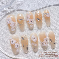 Nailbox thiết kế sơn thạch hoa gel nổi đính đá - Mẫu nail box cô dâu - Móng tay giả được làm thủ công - Móng up