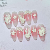 Nailbox thiết kế Thạch ombre gắn thiên nga và hoa M163