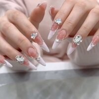 NailBox Thiết Kế Theo Mẫu A28 - Vẽ Viền Móng Trắng, Sơn Thạch Hồng, Đính Đá - Nail Box Trang Trí Thủ Công