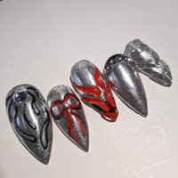 Nailbox thiết kế tráng gương bạc gel nổi cá tính tone đỏ đen_Pownailbox_