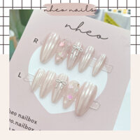 NAILBOX - tráng gương hồng ẩn nhũ thỏ đính nơ Hàn Quốc | nheonails móng úp sơn gel thiết kế theo yêu cầu