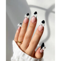 Nailbox vẽ đầu móng đen đính nơ tiểu thư