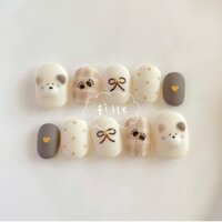 Nailbox vẽ mèo nổi vẽ nơ móng tròn ngắn sơn nhám