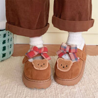 NAIPINGZHIZAO Dép bông nữ giữ ấm gấu nơ bướm đáng yêu 4cm