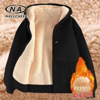 NALLCHEER Áo khoác nam có mũ trùm đầu Áo len lông cừu mùa thu đông