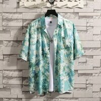 Nam 2024 Mùa Hè Mới Mỹ retro Rời Phiên Bản Hàn Quốc Thú Vị Nguyên Bản Hoạt Hình Họa Tiết Hoa Thời Trang Thái Đứng Cổ Hoa Hawaii Thường Ngày Đi Biển Áo Sơ Mi Tay Ngắn