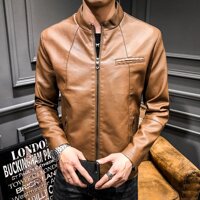 Nam Áo Da Áo Jacket Áo Bóng Chày Kiểu Hàn Quốc Xu Hướng Mùa Xuân Phong Cách Hồng Kông Đầu Máy Áo Da Loại Mỏng Mùa Thu Thường Kiểu Bó Sát Người