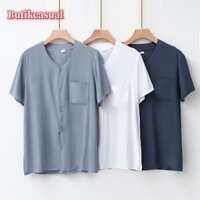 Nam cotton satin Áo Thun Nữ Tay Ngắn Túi Áo Thun Trơn Rời Áo Sơ Mi Cổ Chữ V Áo Thun Áo Thun Thường Ngày