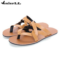 Nam Da Ngón Chân Nhẫn Dép La Mã Đế Bằng Thời Trang Thoáng Khí Tròn Mở Mũi Qua Dây Đeo Slip-On Kẹp Mũi Chống Trơn Trượt Xăng đan Đi Bộ Thoải Mái Dép Bằng