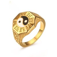 Nam Đạo Sĩ Taiji Gossip Nhẫn Nam Nặng Rộng Vintage Nhẫn Thép Không Gỉ 18K Mạ Vàng Ngón Tay Nhẫn Trang Sức