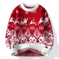 Nam Giới Lớn Áo Len Đỏ Thanh Thiếu Niên Sinh Viên Ngày Giáng Sinh Cặp Đôi Mặc Rời Lớn Áo Len Đỏ Nam Mùa Đông