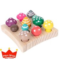 Nấm gỗ phân loại to nhỏ - Rèn vận động tinh - Tập trung cho bé từ 9-18 tháng| Đồ chơi giáo dục sớm