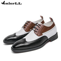 Nam Hai Giai Điệu Chắp Vá Brogue Oxfords Giày Thời Trang Cổ Điển Ngón Tròn Phối Ren Thấp Top Da Giày Khâu Tay Công Sở Chính Thức Giày Derby
