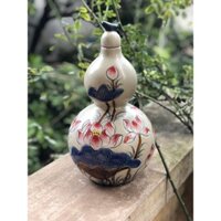 Nậm hồ lô vẽ hoa tam thái đỏ gốm sứ Bát Tràng, Hồ lô decor trang trí nhà cửa đựng nước cực đẹp gốm sứ Bát Tràng vẽ tay
