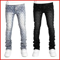 ♞Nam Jeans Co Giãn Kim Cương Giả Shinny Slim Fit Xuân Hè Thu Đông Thời Trang Đường Phố Hip Hop Gothic Punk Club