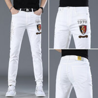 Năm Màu Trắng Quần Jean Nam Dạo Phố Thêu Kim Cương Nóng Nhiều Màu Sắc Slim fit Thường Ngày Skinny Quần Mỏng