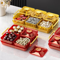 Năm Mới 2025 Kín Hộp Trái Cây Khô Chia Hộp Kẹo Khay Kẹo Đỏ Lễ Hội Mùa Xuân Hộp Ăn Nhẹ Phân Loại Hộp Đai Ốc Đĩa Trái Cây Tuck Hộp Bảo Quản Lưới Sáu Lưới Hộp Trái Cây