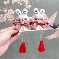 Năm Mới Dễ Thương Thỏ Cặp Kẹp Trung Quốc Đỏ Trẻ Em Bé Gái Hanfu Mũ Đội Đầu Tua Rua Đỏ Kẹp Tóc Cổ Phụ Kiện Tóc20240725