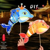 Năm Mới Đèn Lồng Cá Heo Đèn Lồng Trẻ Em Handmade Di Động Dạ Quang Đèn Lồng Nhỏ Tự Làm Chất Liệu Gói Chợ Đêm Gian Hàng Đèn Lồng