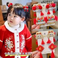 Năm Mới Đỏ Năm Rắn Trẻ Em Kẹp Tóc Dễ Thương Thu Đông Bé Gái Sang Trọng Kẹp Tóc Cho Bé Mũ Đội Đầu Năm Mới Cổ Phụ Kiện Tóc