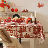 Năm Mới Sáng Tạo Màu Đỏ Khăn Trải Bàn Lễ Hội Bầu Không Khí Cảnh Bố Trí Bàn Ăn Hình Chữ Nhật Bàn Cà Phê Vải